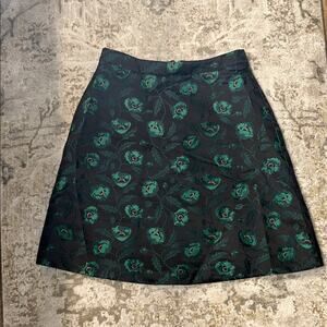 J.Crew Black and Green Floral A-Line Skirt